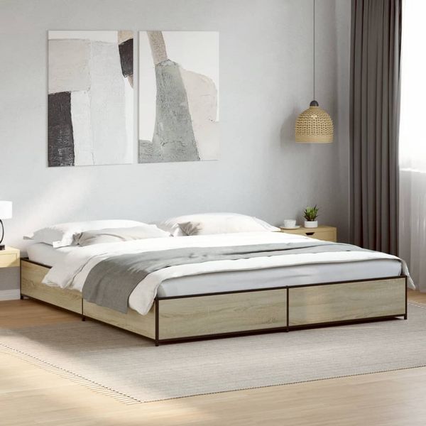 vidaXL Posteľný rám dub sonoma 200x200 cm kompozitné drevo a kov