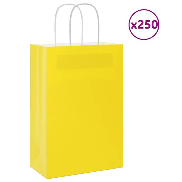 vidaXL Papierové tašky 250 ks s rúčkami, žlté, 21x11x31 cm