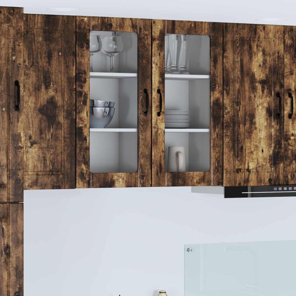 vidaXL Nástenný sklenený kabinet PORTO Dymová dub 40 x 31 x 80 cm