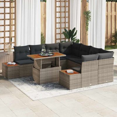 vidaXL Súprava záhradných pohoviek s úložiskom 9 pcs Sivá Poly ratan