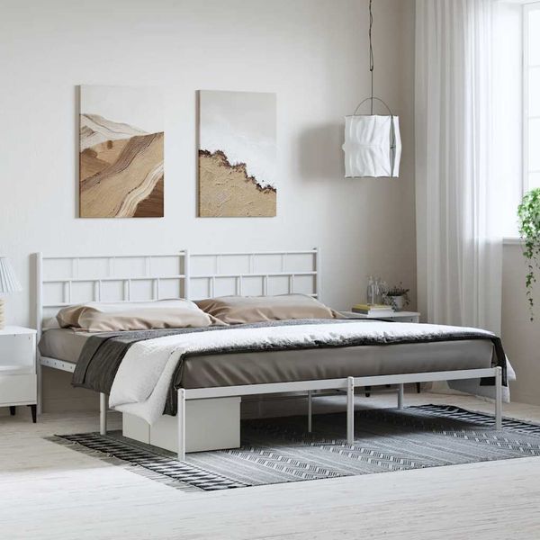 vidaXL Kovový rám postele s čelom biely 183x213 cm