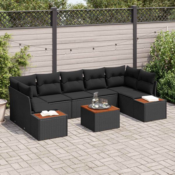 vidaXL Súprava záhradných pohoviek s vankúšom 8 pcs Čierna Poly ratan