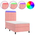 vidaXL Posteľný rám boxsping s matracom a LED ružový 90x190 cm zamat