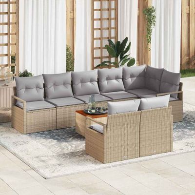 vidaXL Súprava záhradných pohoviek s vankúšom 9 pcs Béžová polyratan