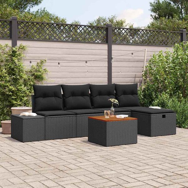 vidaXL Súprava záhradných pohoviek s vankúšom 6 pcs Čierna Poly ratan