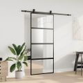 vidaXL Posuvné dvere s kovaním čierne 90x205 cm tvrdené sklo