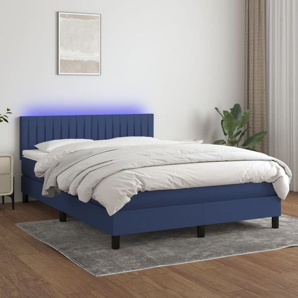 vidaXL Posteľ boxsping s matracom a LED modrá 140x190 cm látka