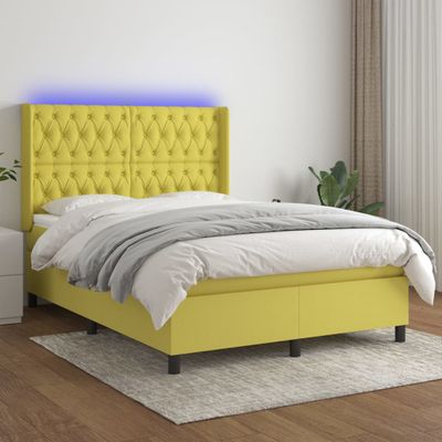 vidaXL Posteľ boxsping s matracom a LED zelená 140x190 cm látka