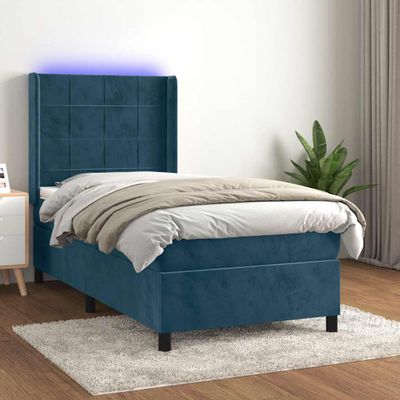vidaXL Posteľný rám boxsping matrac a LED tmavomodrý 80x200 cm zamat