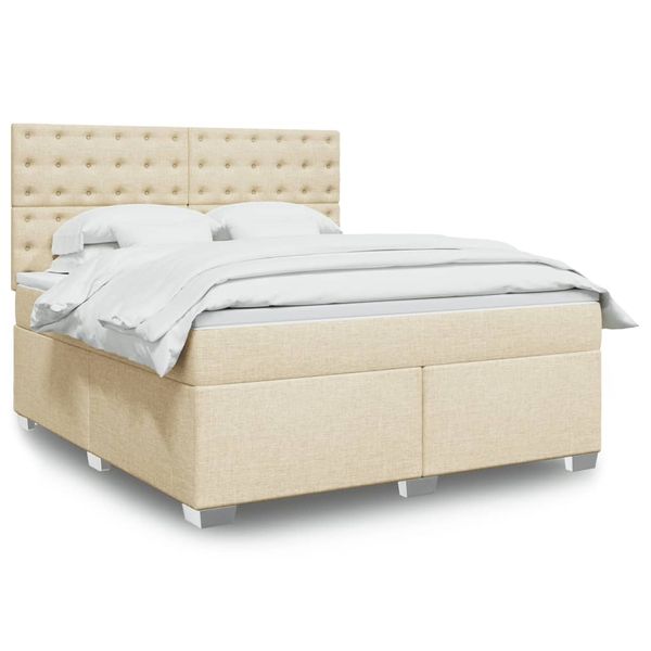 vidaXL Posteľný rám boxspring s matracom krémový 180x200 cm látka