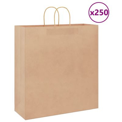 vidaXL Papierové tašky 250 ks s rúčkami, hnedá, 45x17x48 cm