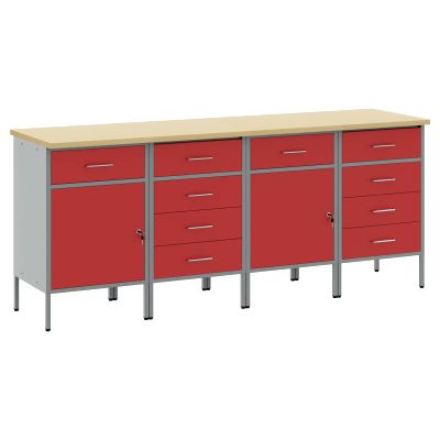 vidaXL Pracovná skrinka 4 pcs Červená a šedá 200 x 55 x 85 cm