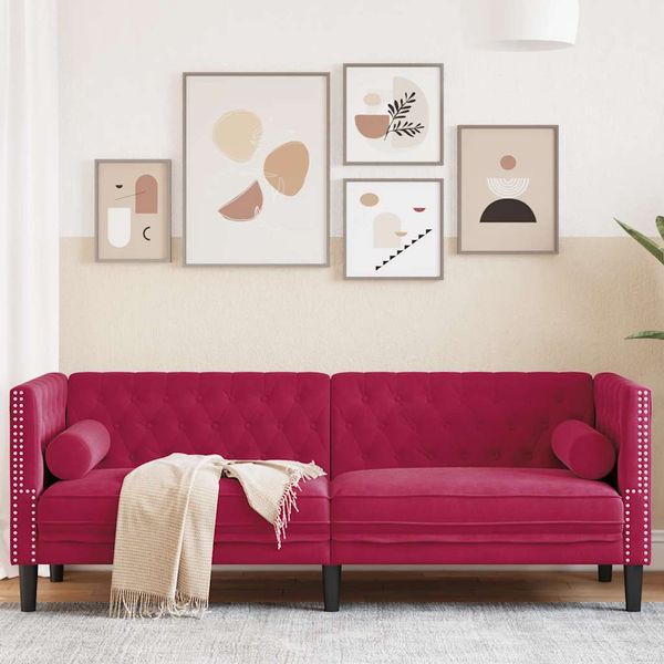 vidaXL 3-miestna pohovka Chesterfield s opierkami vínovo-červená zamat
