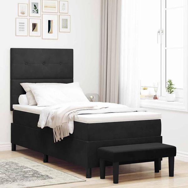 vidaXL Posteľ s pružinovým rámom s vankúšom Čierna 200 x 90 cm Zamat