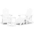vidaXL Záhradné stoličky Adirondack s podnožkou a stolíkom HDPE biela