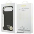 Puzdro Guess Case Magsafe PU Leather Case s trojuholníkovým logom a strieborným kovovým rámom fotoaparátu pre iPhone 17 Air čierne