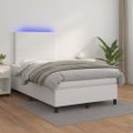 vidaXL Boxspring posteľ s matracom a LED biela 120x200 cm umelá koža