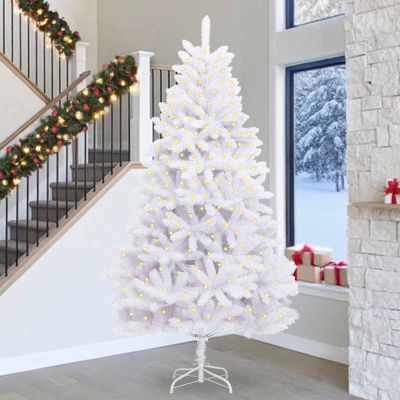 vidaXL Umelý vianočný stromček s 300 LED-i Biela 300 cm PVC a kov