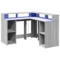 vidaXL Stôl s LED svetlami sivá sonoma 130x130x91 cm kompozitné drevo
