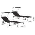 vidaXL Skladacie záhradné ležadlá so strieškou 2 ks hliník a textilén čierne
