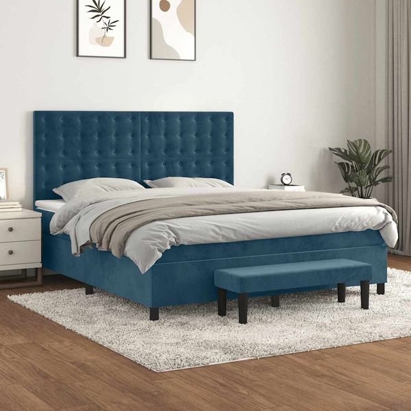 vidaXL Posteľný rám boxsping s matracom tmavomodrý 180x200 cm zamat