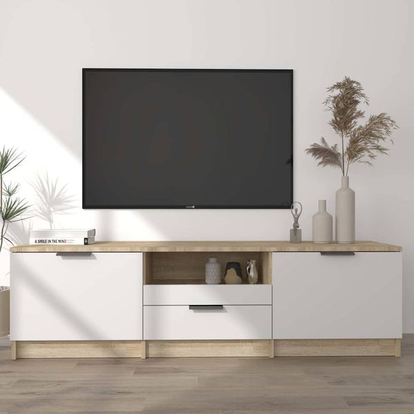 vidaXL TV stolík biely a sonoma 140x35x40 cm spracované drevo