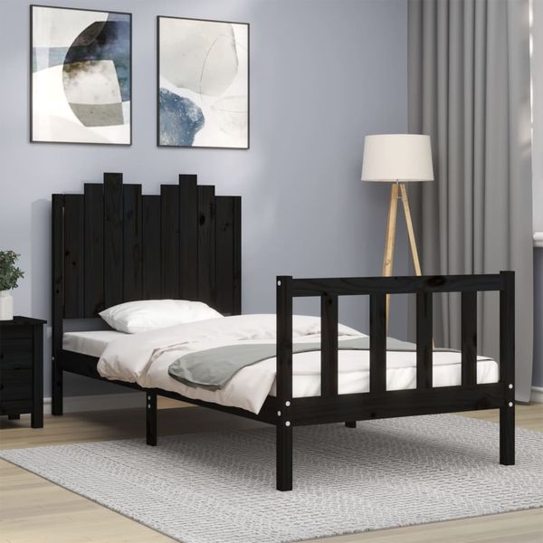 vidaXL Rám postele s čelom čierny 90x190 cm masívne drevo