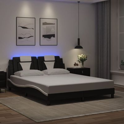 vidaXL Rám postele Viana s LED bez matraca čierno-biely 160x200 cm