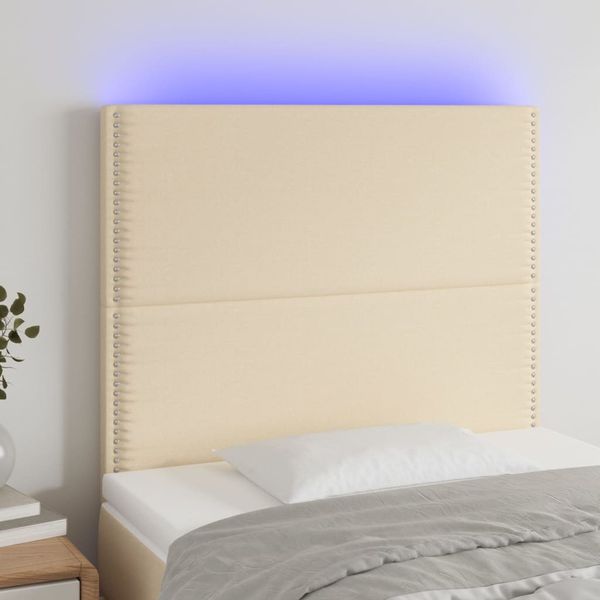 vidaXL Čelo postele s LED krémové 80x5x118/128 cm látka