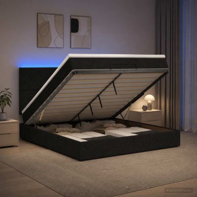 vidaXL Ottoman posteľ s matracom a LED Čierna 180 x 200 cm Látka