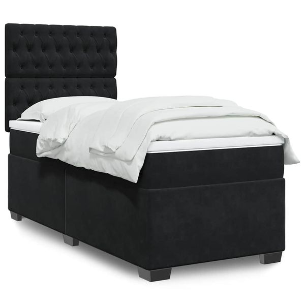 vidaXL Posteľný rám boxspring s matracom čierny 90x190 cm zamat