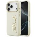 Puzdro Karl Lagerfeld z PU kože s logom Karl script a kovovými tlačidlami fotoaparátu pre iPhone 17 Pro béžová