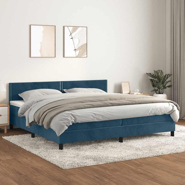 vidaXL Posteľný rám boxsping s matracom tmavomodrý 200x200 cm zamat