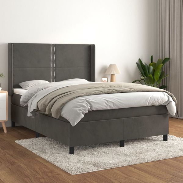 vidaXL Posteľný rám boxspring s matracom tmavosivý 140x190 cm zamat