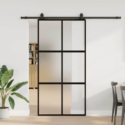 vidaXL Posuvné dvere s kovaním čierne 102,5x205 cm tvrdené sklo