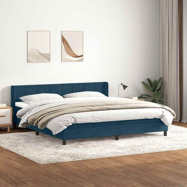 vidaXL Box Spring Posteľ s matracom Tmavomodrá 180x220 cm Zamat