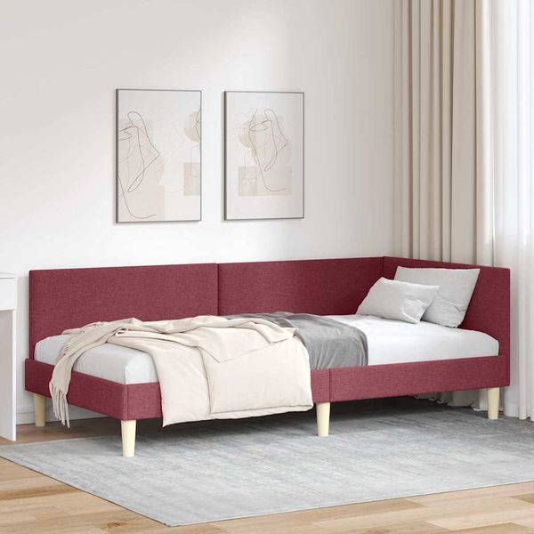 vidaXL Rohový rám postele s čelnou doskou Víno červené 90 cm x 190 cm