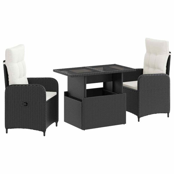 vidaXL Záhradná jedálenská súprava 3 pcs Čierna a krémová biela