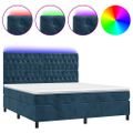 vidaXL Posteľný rám boxsping matrac a LED tmavomodrý 180x200 cm zamat