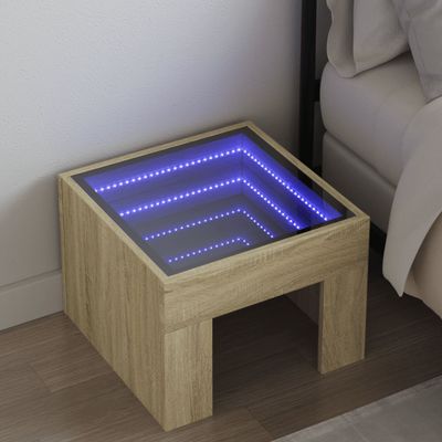 vidaXL Nočný stolík s nekonečnými LED dub sonoma 40x40x30 cm