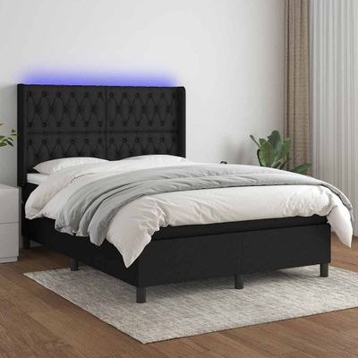vidaXL Posteľ boxsping s matracom a LED čierna 140x190 cm látka