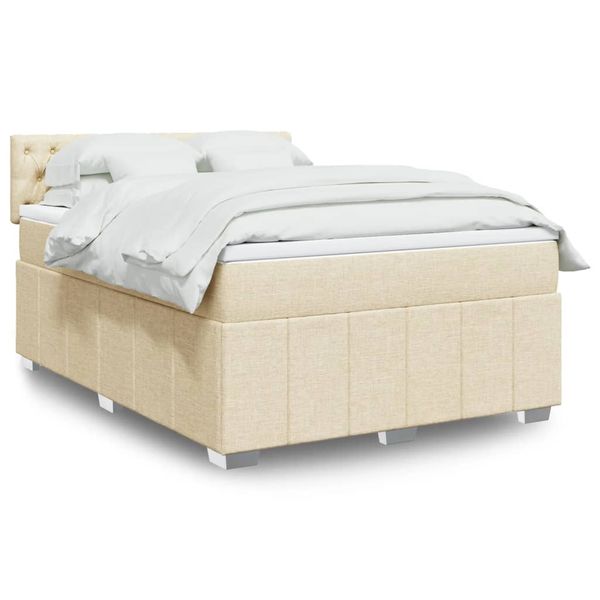 vidaXL Posteľný rám boxspring s matracom krémový 140x200 cm látka