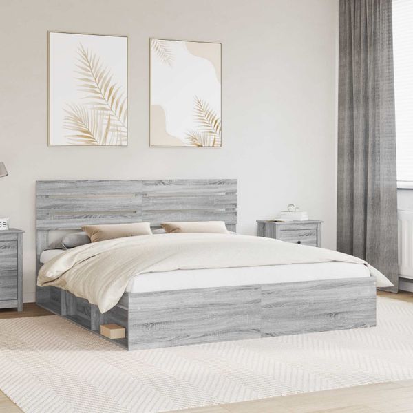 vidaXL Rám postele Sivý Sonoma 200 x 200 cm Masívne borovicové drevo