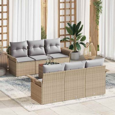 vidaXL Súprava záhradných pohoviek 7 pcs Beige a svetlo šedá polyratan