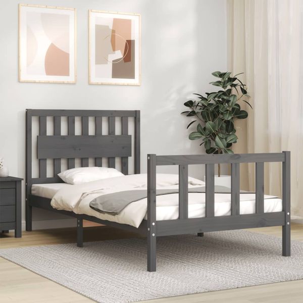 vidaXL Rám postele s čelom sivý 100x200 cm masívne drevo