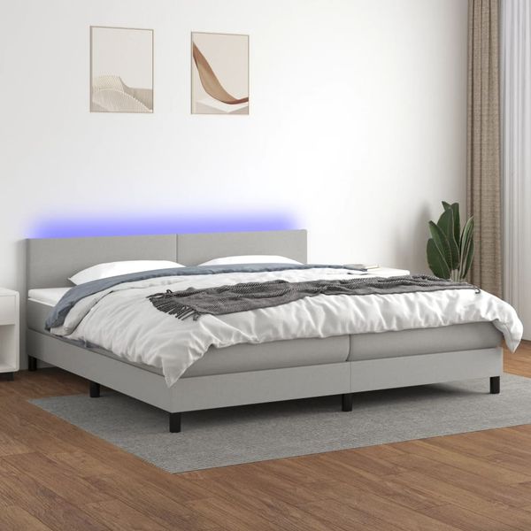vidaXL Posteľ boxsping s matracom a LED bledosivá 200x200 cm látka