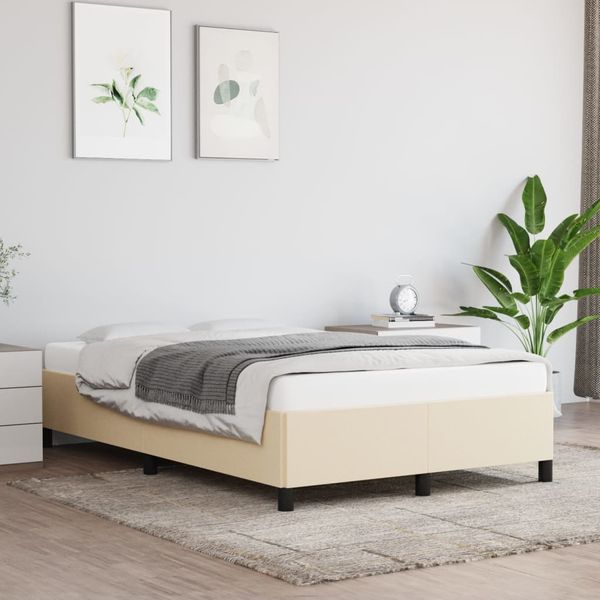 vidaXL Posteľ bez matraca krémová 120x200 cm látka