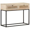 vidaXL Konzolový stolík 100x35x76 cm mangovníkový masív a prírodná trstina