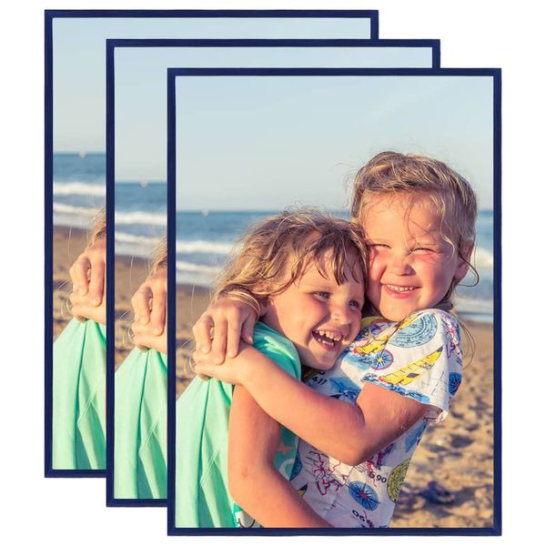 vidaXL Fotorámiky na stenu alebo stôl 3 ks modré 29,7x42 cm MDF