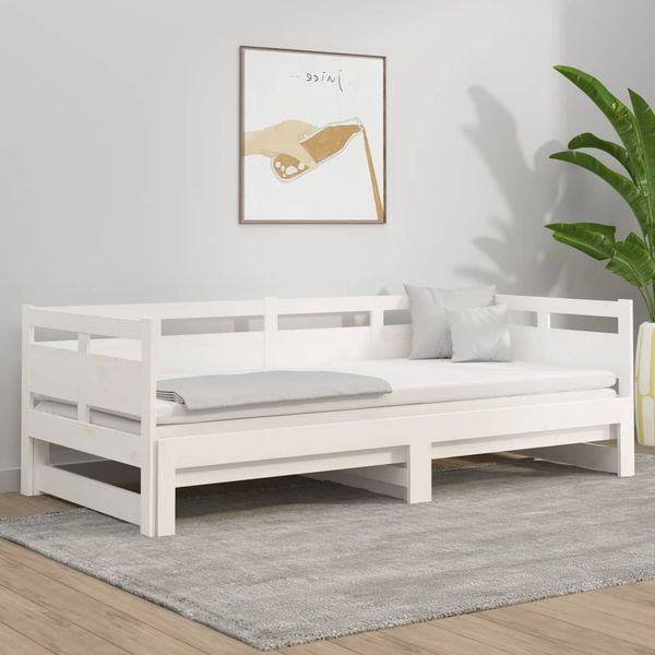 vidaXL Rozkladacia denná posteľ biela borovicový masív 2x(80x200) cm